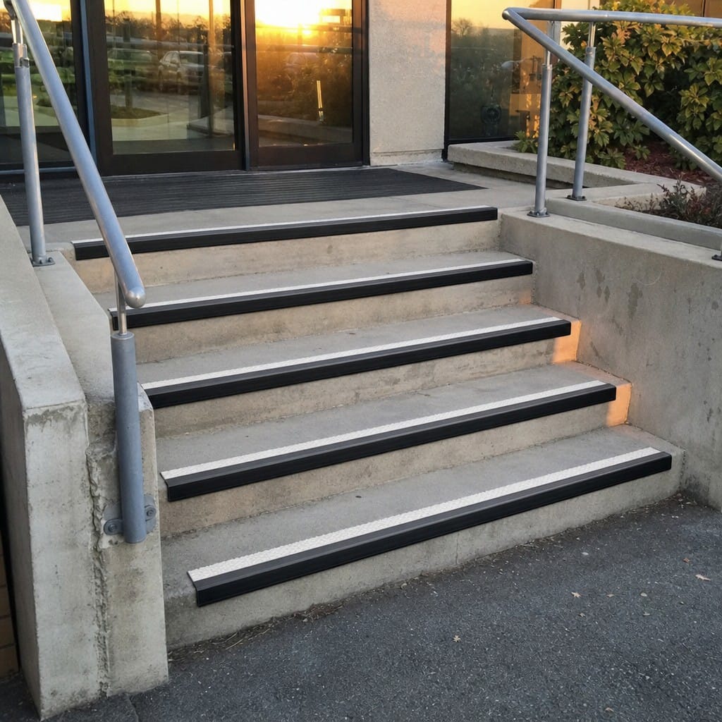 Customer photo review of Anti Slip Stair Nosing 67x32mm Black PVC Ramped, 13 Insert Colours