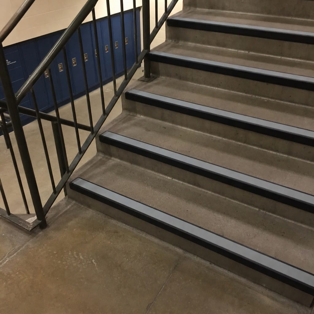 Customer photo review of Square Aluminium Stair Nosing 2.44m 50mm Riser PVC Insert