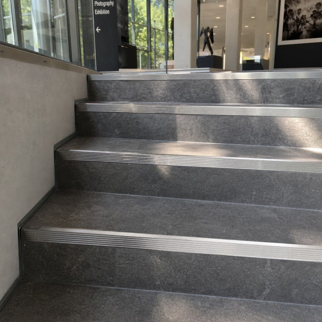 Customer photo review of Stainless Steel Tile-In Stair Nosing R10 | 30mm Tread | Depths 2-25mm | 304 & 316L Marine Grade