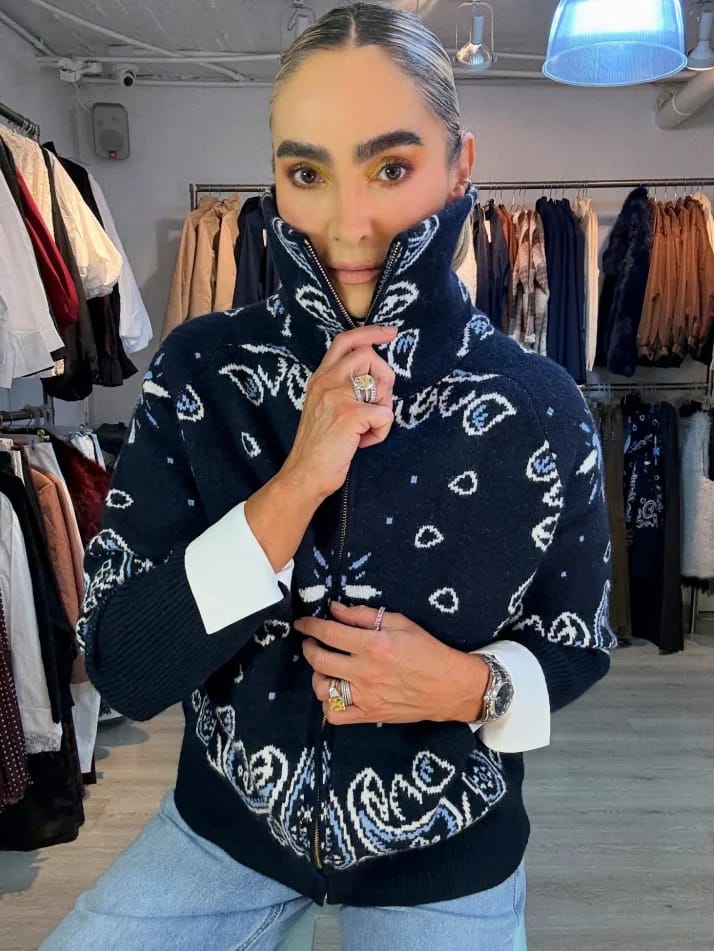 Customer photo review of Ruth Paisley Zip-Up Knit Jacket