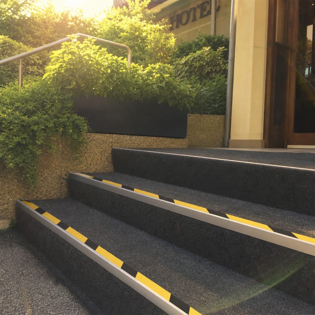 Customer photo review of Carpet Stair Nosing 2.44m Aluminium Rake Back PVC Insert