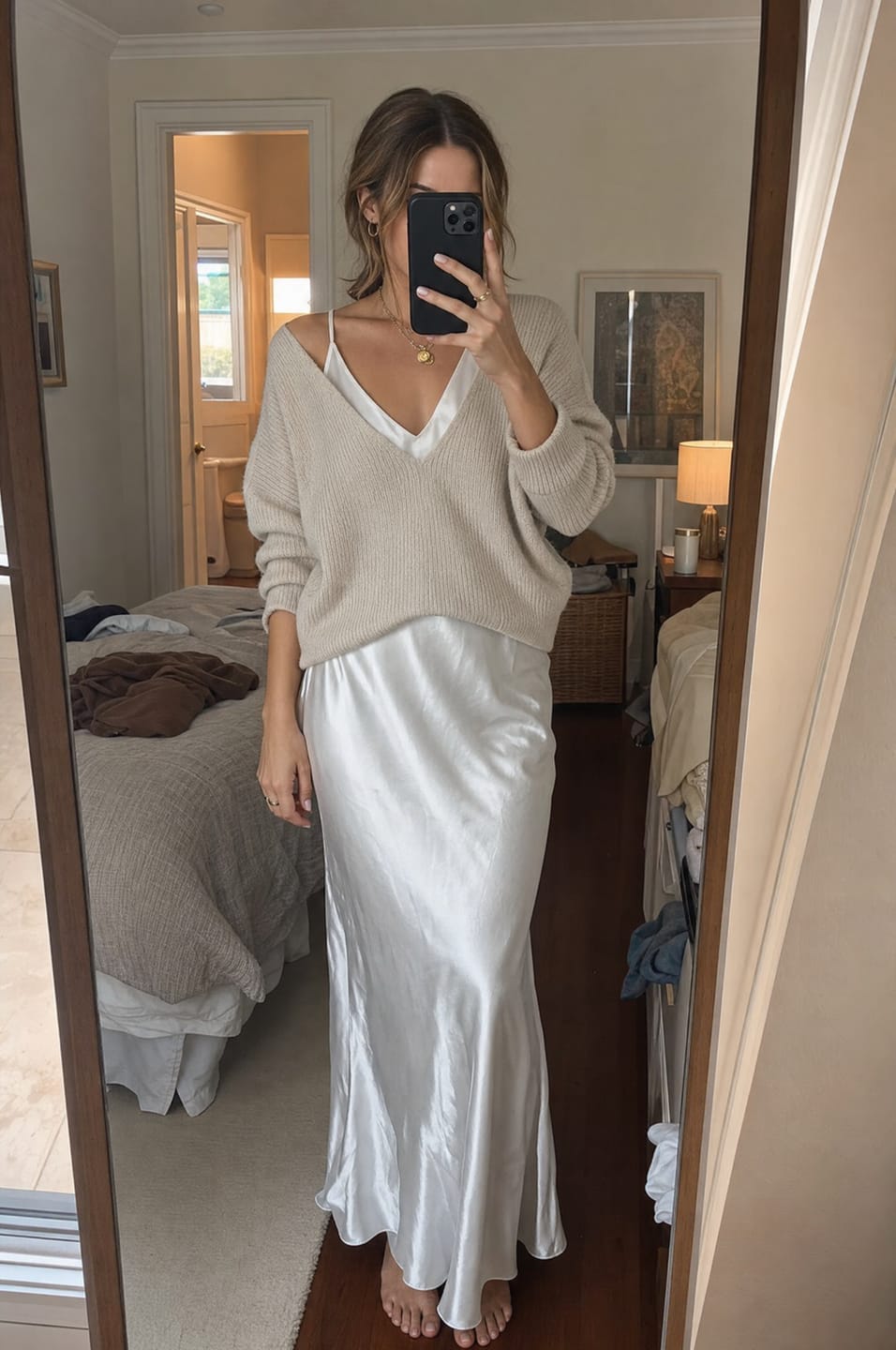 Customer photo review of Satin Midi Dress with Relaxed Fit