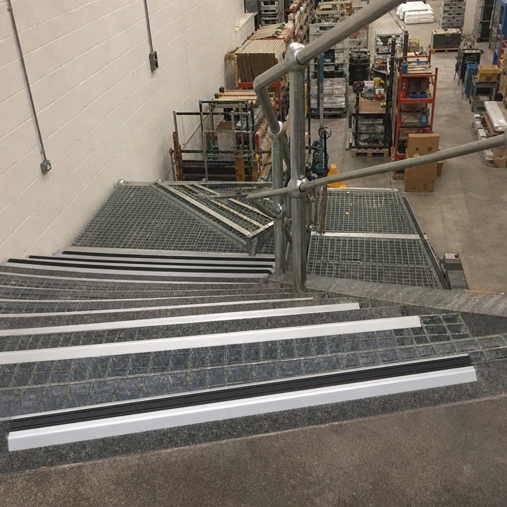 Customer photo review of Heavy Duty Chevron Aluminium Stair Nosing 3.22m, Double Insert, 40mm Riser