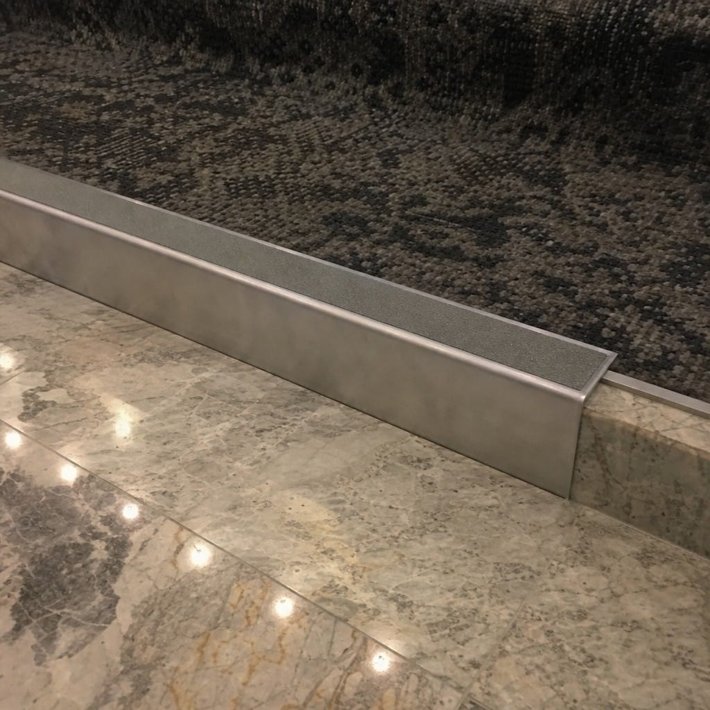 Customer photo review of Rake Back DDA Aluminium Stair Nosing 70 x 56mm, High Grip & Exterior Grip Inserts