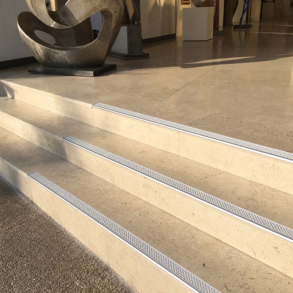 Customer photo review of Aluminium Tile-In Stair Nosing with Replaceable Anti-Slip Insert | 2.5m | 9mm & 11mm | Porcelain & Stone Stairs