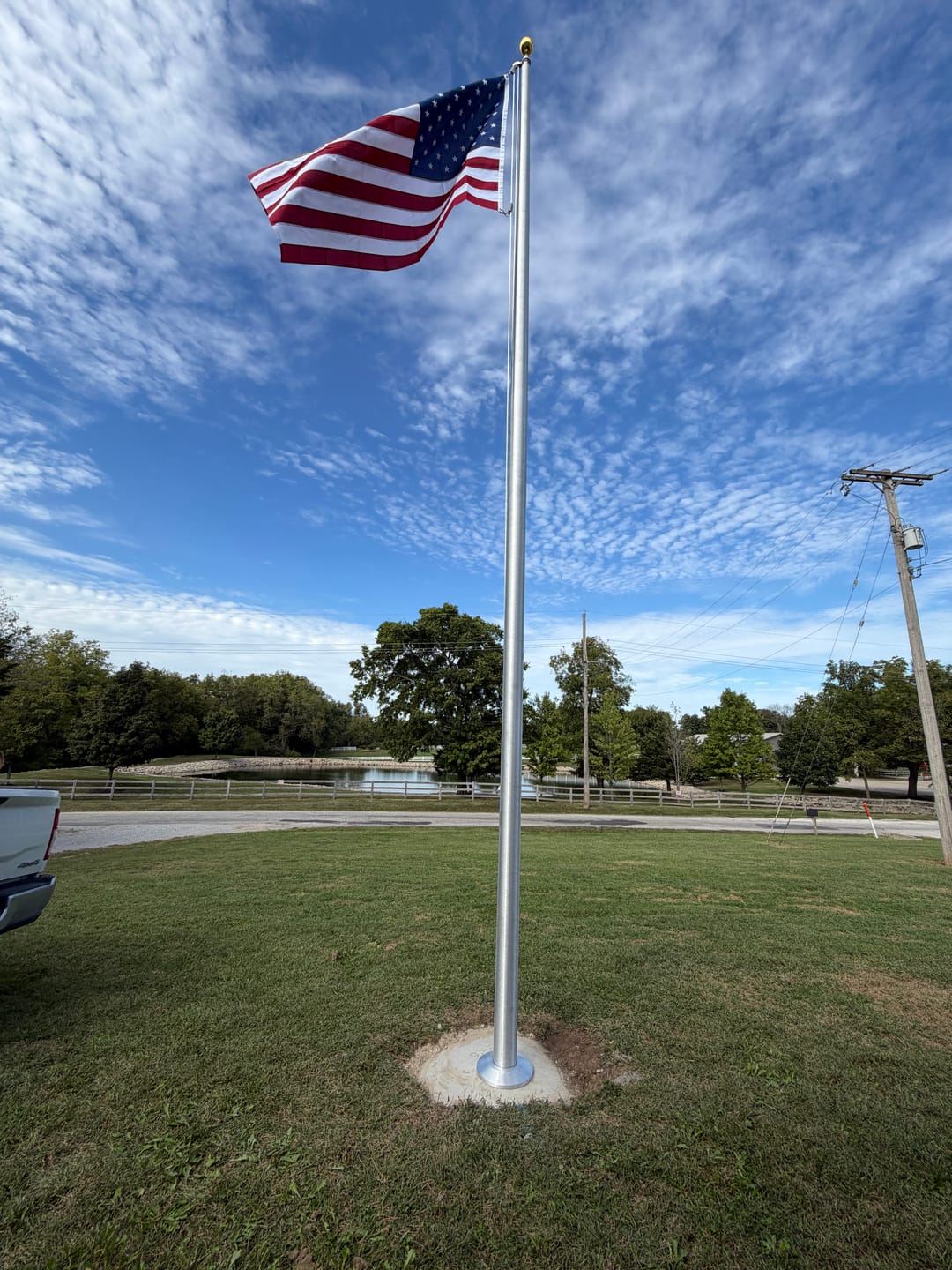 Customer photo review of 25 ft. Commercial Flagpole with External Rope Halyard Rated At 120 mph
