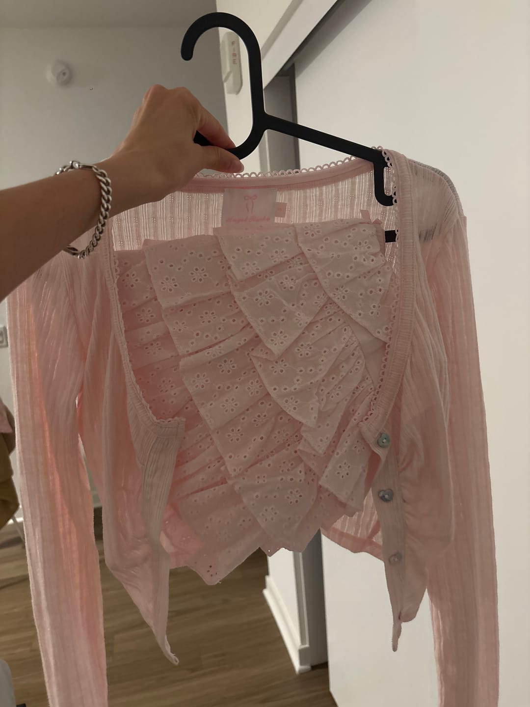 Customer photo review of Coquette Frilly Cotton Shell Cardigan(Pink)