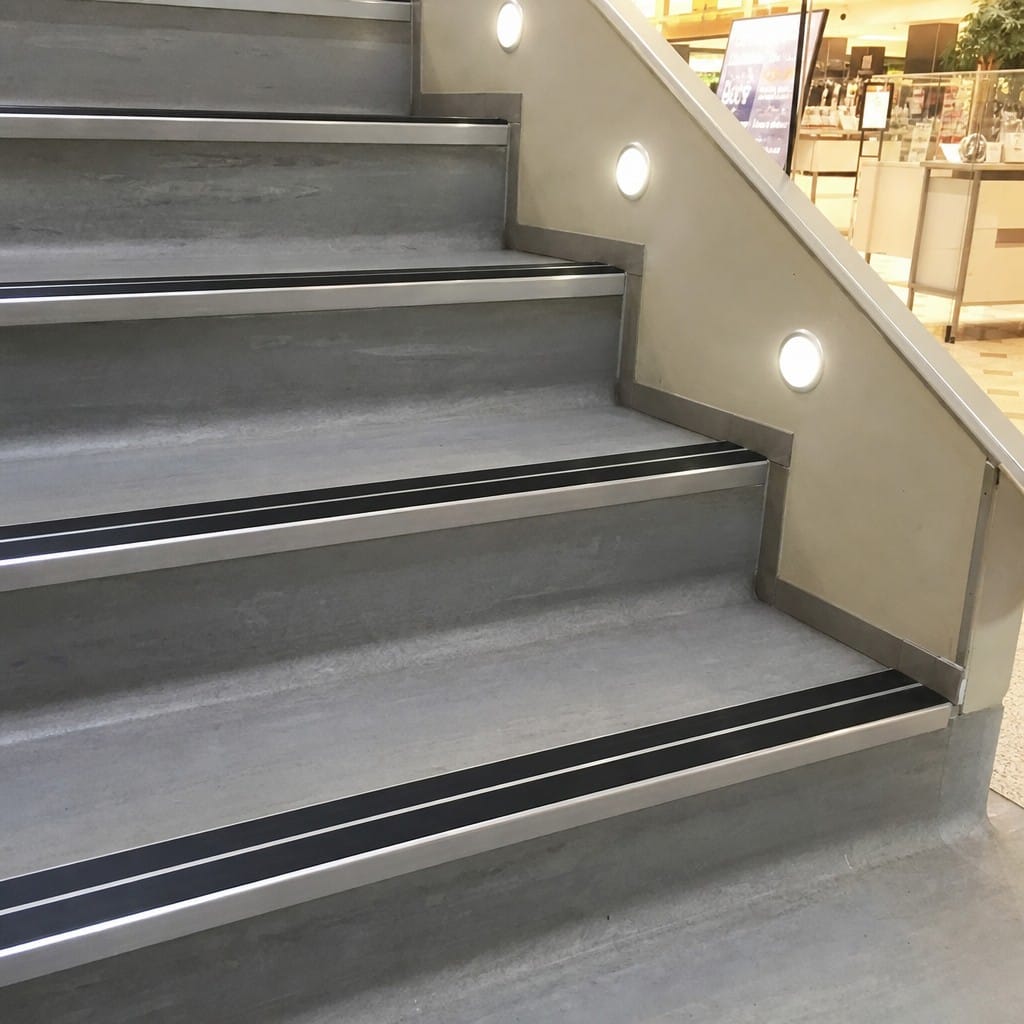 Customer photo review of Commercial Rake Back Stair Nosing 3.22m Aluminium Single