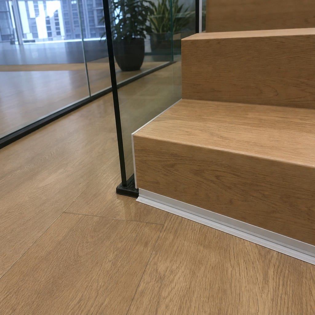Customer photo review of Aluminium Stair Corner Trim 25mm Inner Angle for 3mm LVT Floors