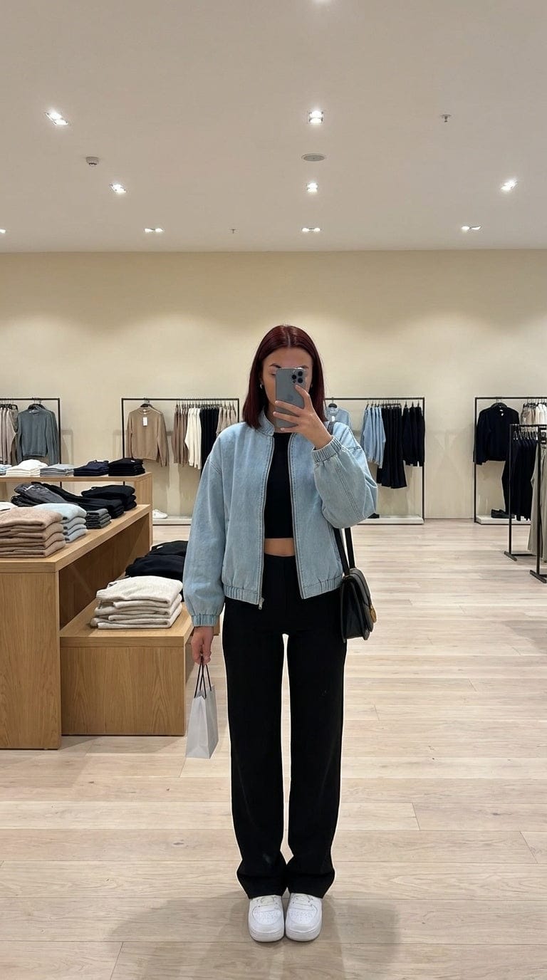 Customer photo review of Blue Lightweight Effortless Bomber Jacket with Zip Closure