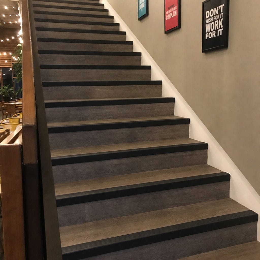 Customer photo review of Aluminium Stair Nosing 62x32mm Square Edge, Bronze & Black