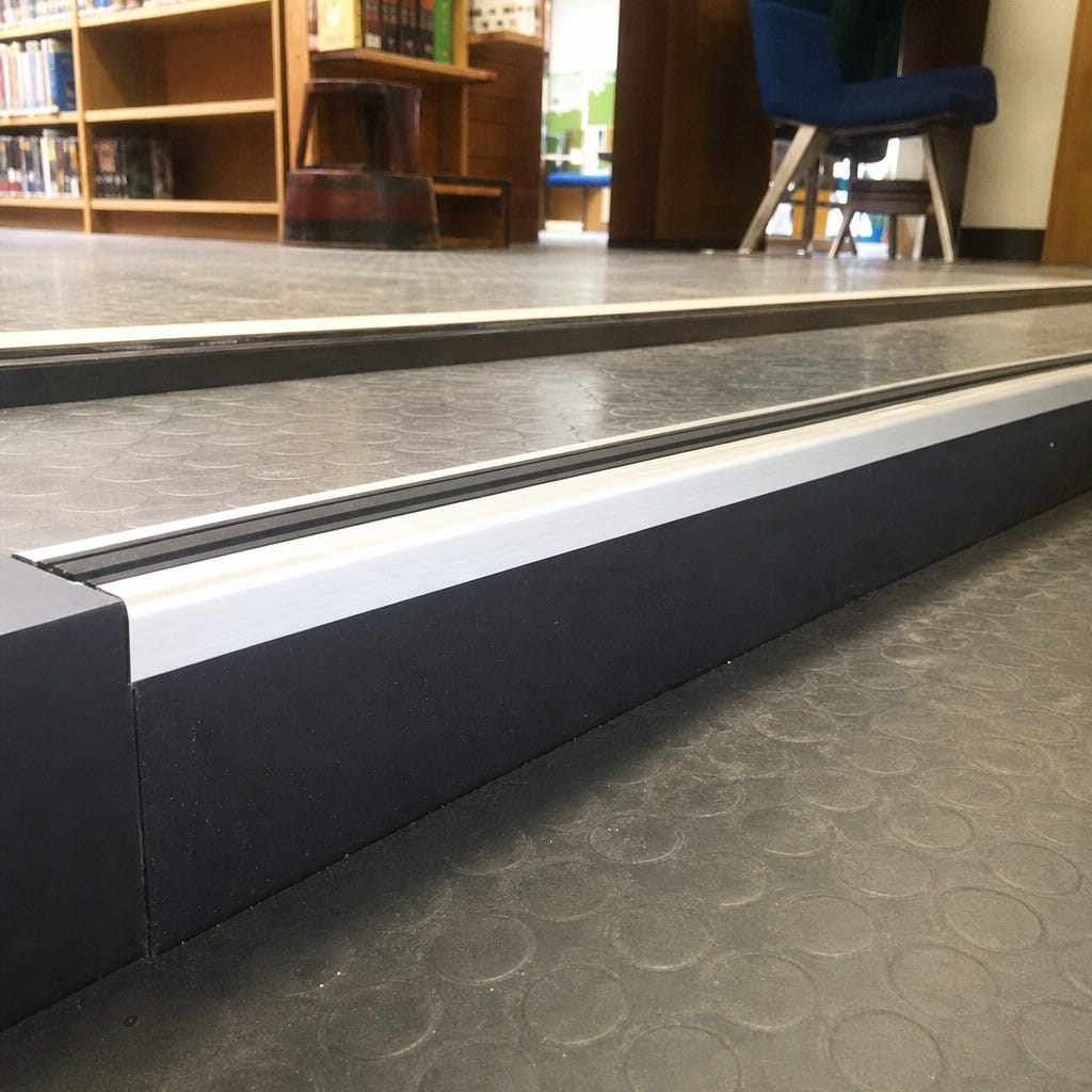 Customer photo review of Heavy Duty Chevron Aluminium Stair Nosing 3.22m, Double Insert, 40mm Riser