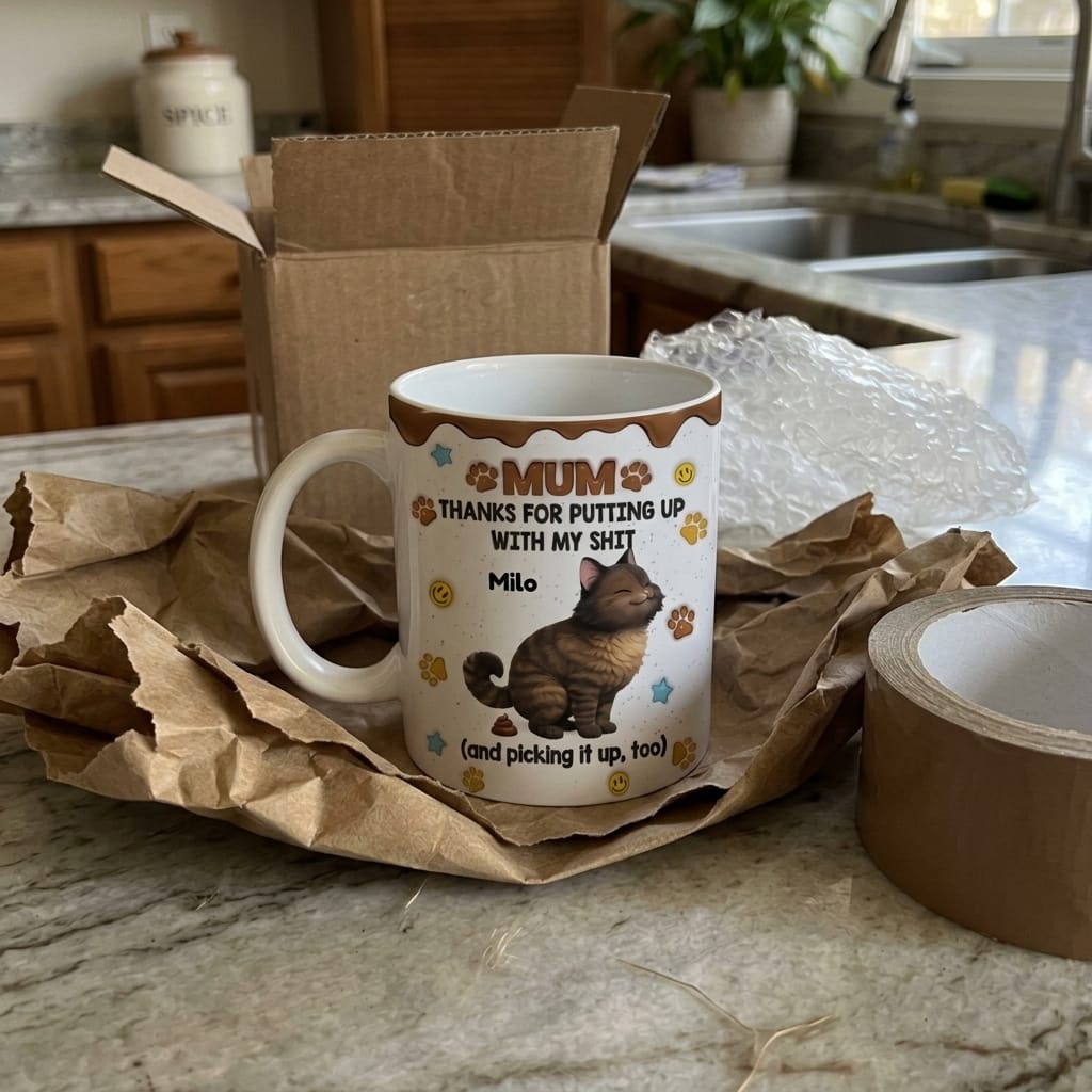 Customer photo review of Thanks For Putting Up - Personalized 3D Inflated Effect Mug - Gift For Dog Cat Lovers, Pet Lovers
