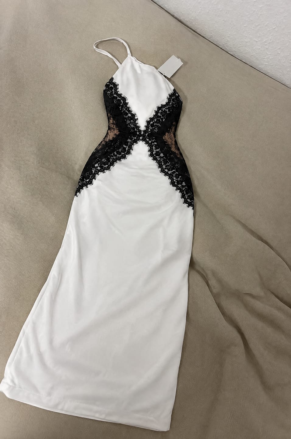 Customer photo review of Monochrome Lace Halter Maxi Dress