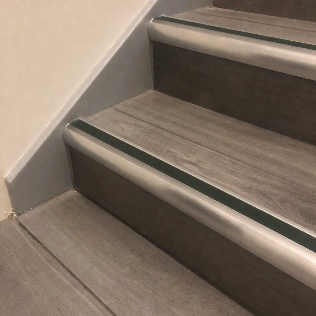 Customer photo review of Aluminium Bullnose Stair Nosing 2.44m Anti Slip 39mm