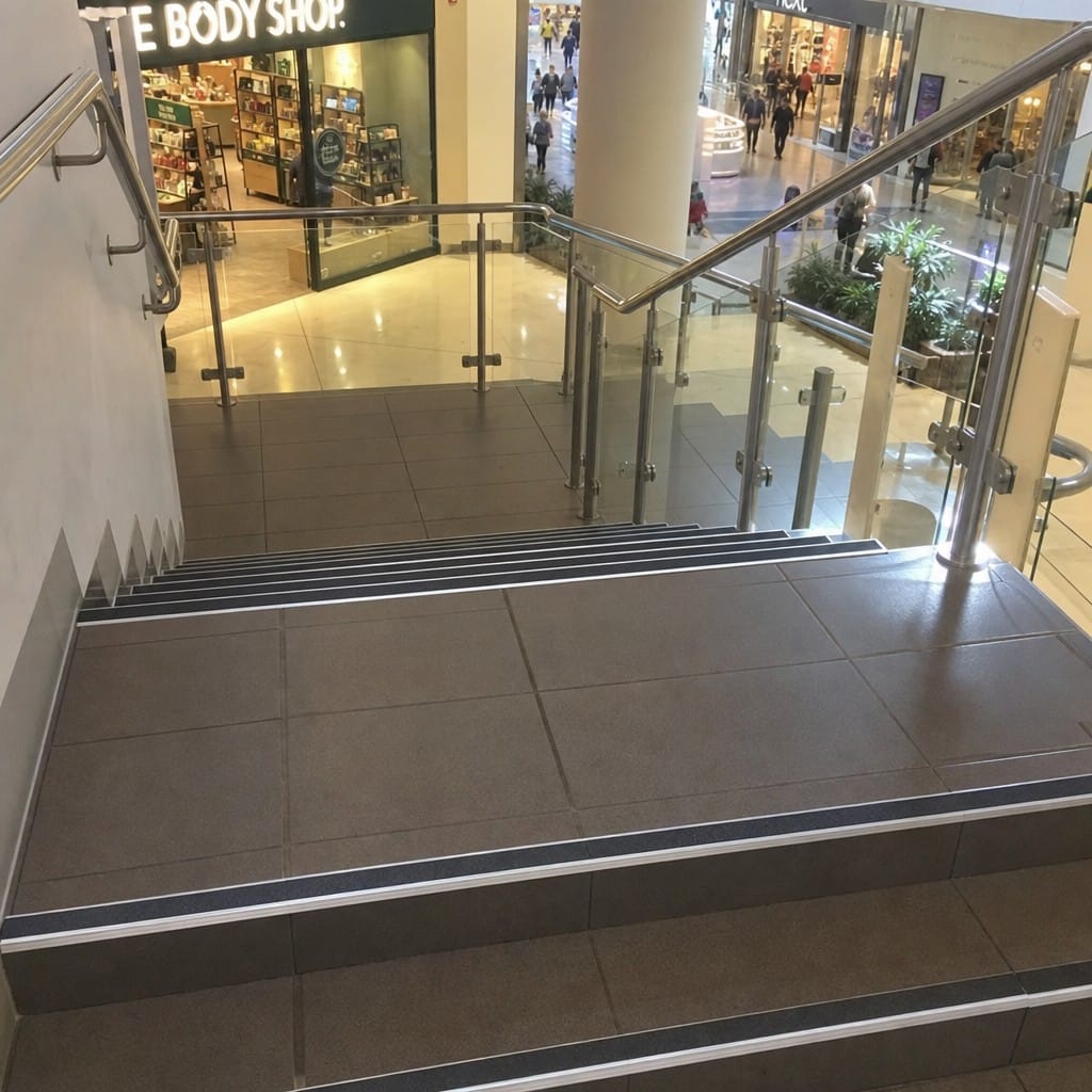 Customer photo review of Aluminium Stair Nosing 67mm x 55mm, PVC Insert, Slimline 67 x 55mm for Carpet & Laminate Floors