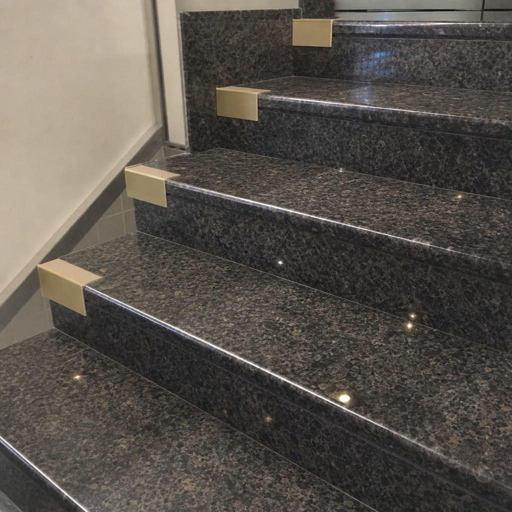 Customer photo review of Square Aluminium Stair Nosing 2.75m 50mm Riser PVC Insert