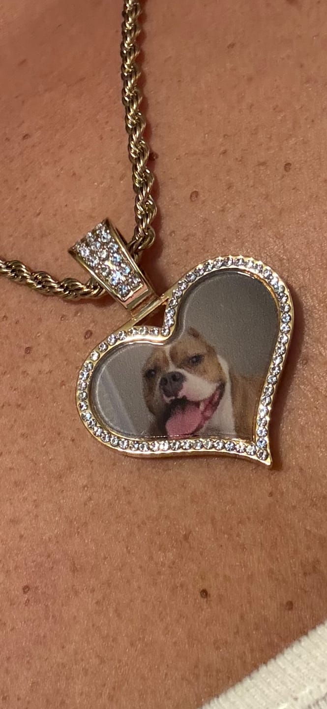 Customer photo review of Personalized Diamond Studded Heart Colorful Photo Necklace