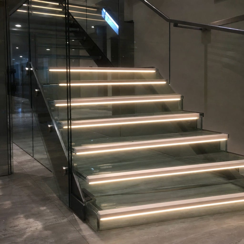 Customer photo review of Light Up LED Stair Nosing 9mm x 20mm Aluminium Commercial