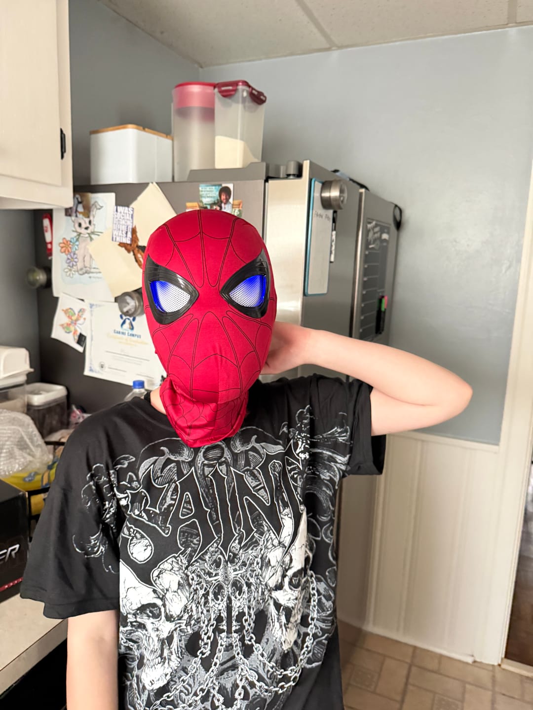 Customer photo review of Wearable Spider-Man Mask with Moving Eyes — Ring Remote Control | Kids & Adults Gift