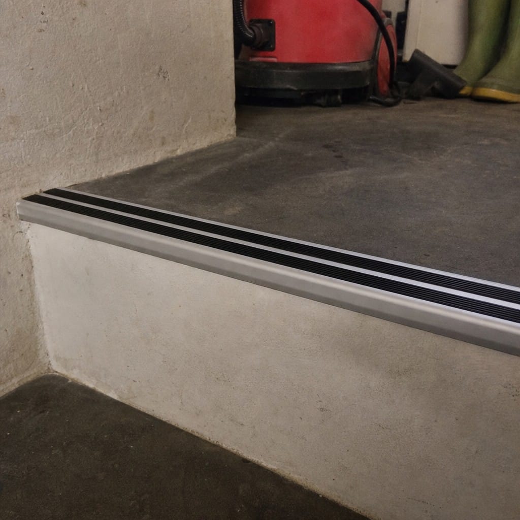 Customer photo review of 36mm Slim Aluminium Stair Nosing | Twin Rubber Anti-Slip Inserts