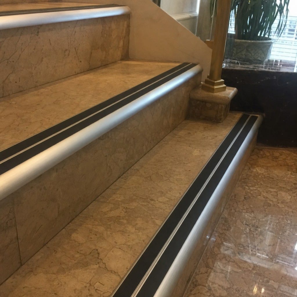 Customer photo review of Aluminium Stair Nosing 2.44m Bullnose Double Insert 53mm