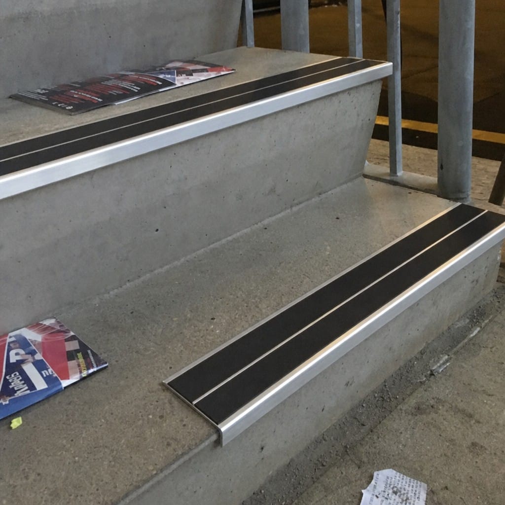 Customer photo review of Aluminium Stair Nosing 85x32mm Rake Back, Twin Anti-Slip PVC Inserts
