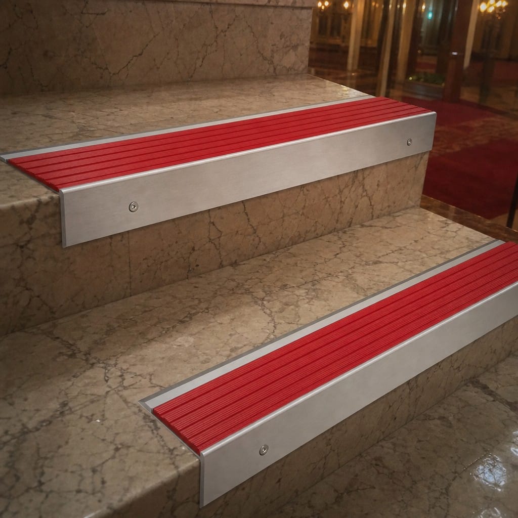 Customer photo review of Aluminium Stair Nosing 66x55mm Raked Back, 1m and 2m Stock Lengths