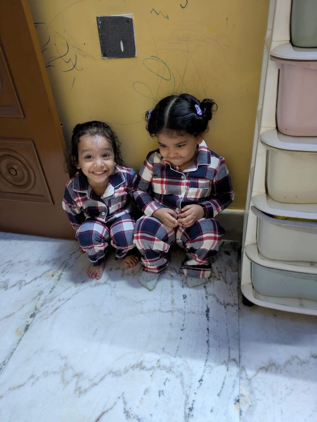 Customer photo review of Red Blue and Cream Flannel Night Suit