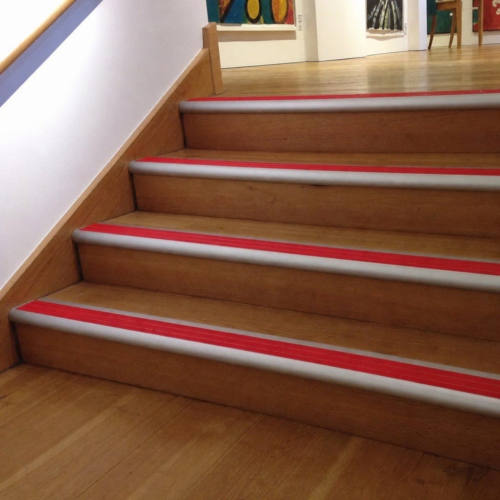 Customer photo review of Aluminium Bullnose Stair Nosing 66.5x30mm, 32 Anti-Slip Inserts, 1m & 2m Bars