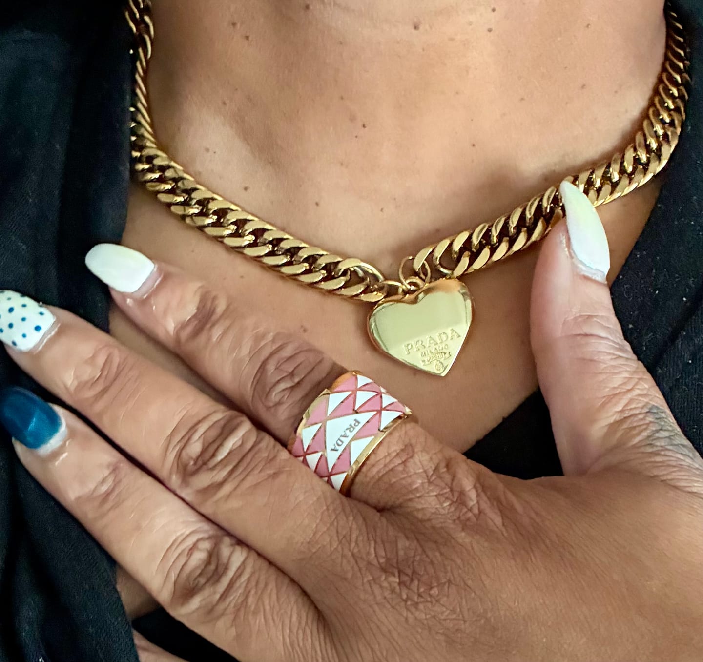 Customer photo review of Mega Golden Hearts Necklace