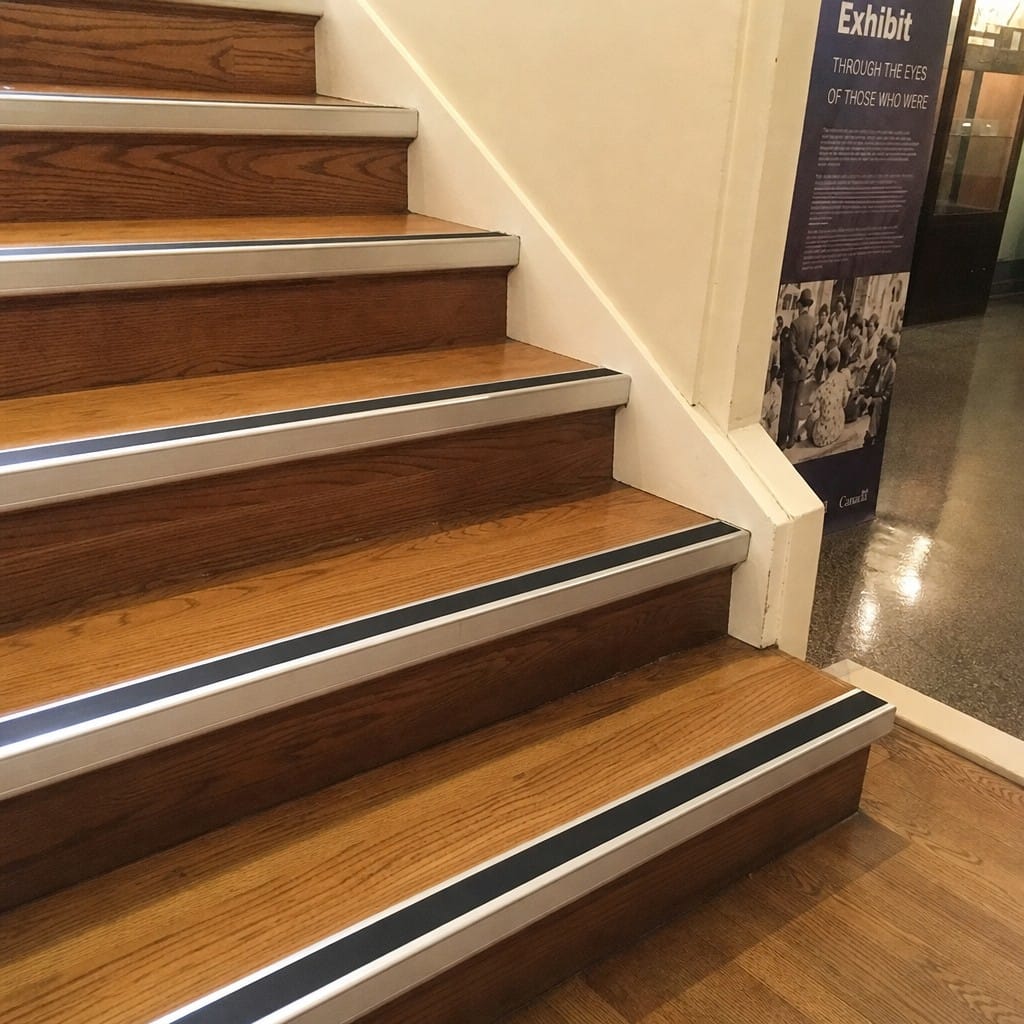 Customer photo review of Heavy Duty Chevron Aluminium Stair Nosing 2.44m, Single Insert, 65mm Riser