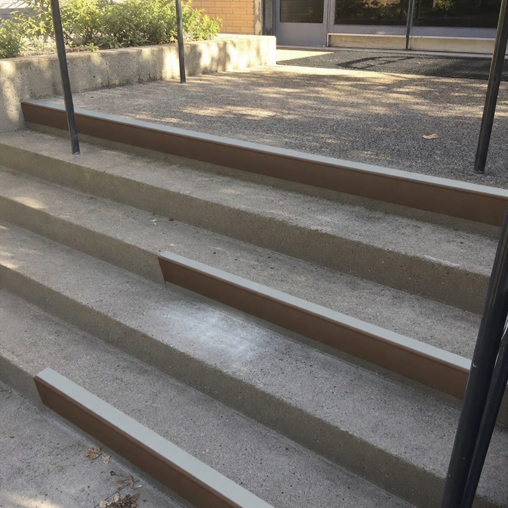 Customer photo review of Rake Back Aluminium Stair Nosing 2.44m 56mm Tread PVC Insert
