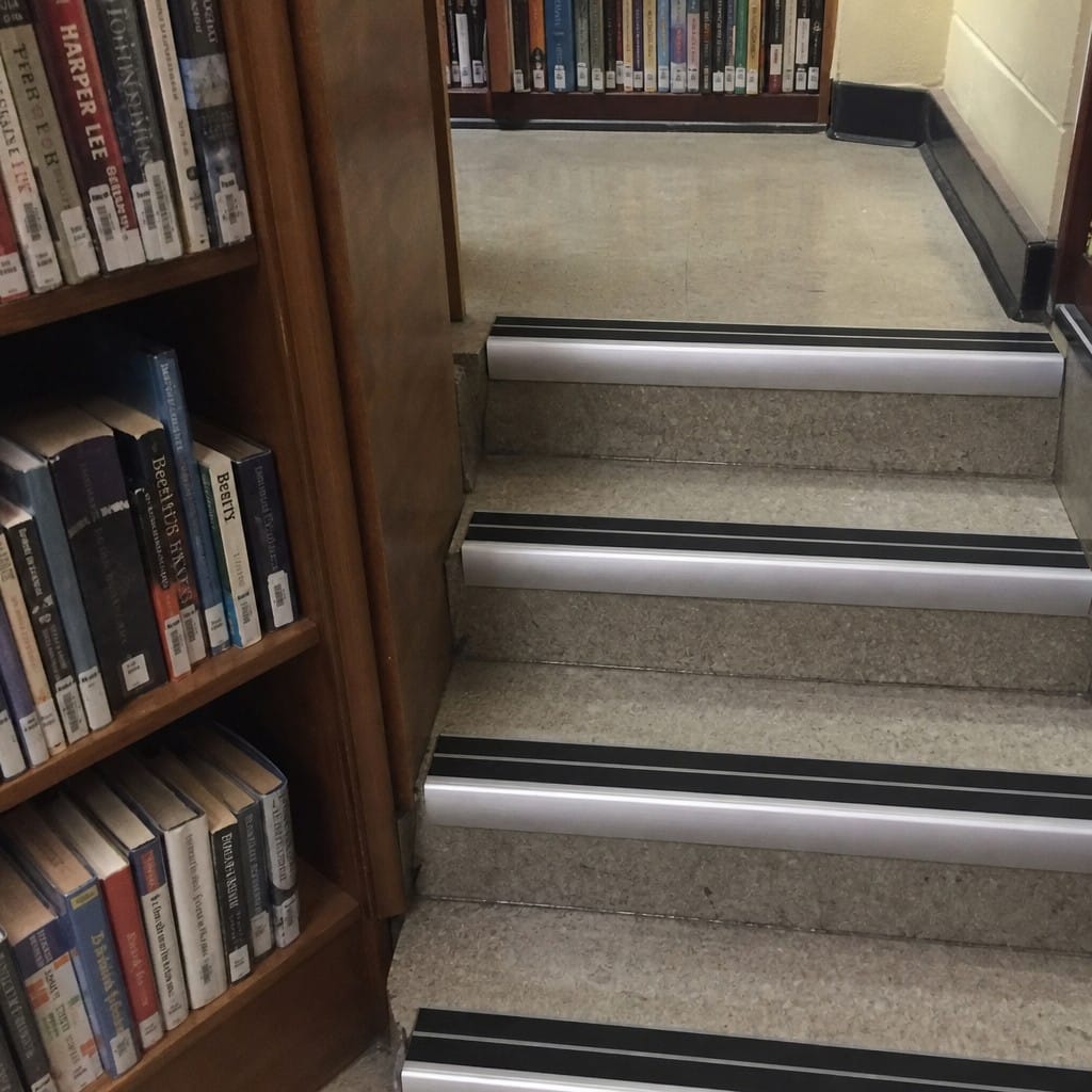 Customer photo review of Heavy Duty Chevron Aluminium Stair Nosing 3.22m, Double Insert, 60mm Riser