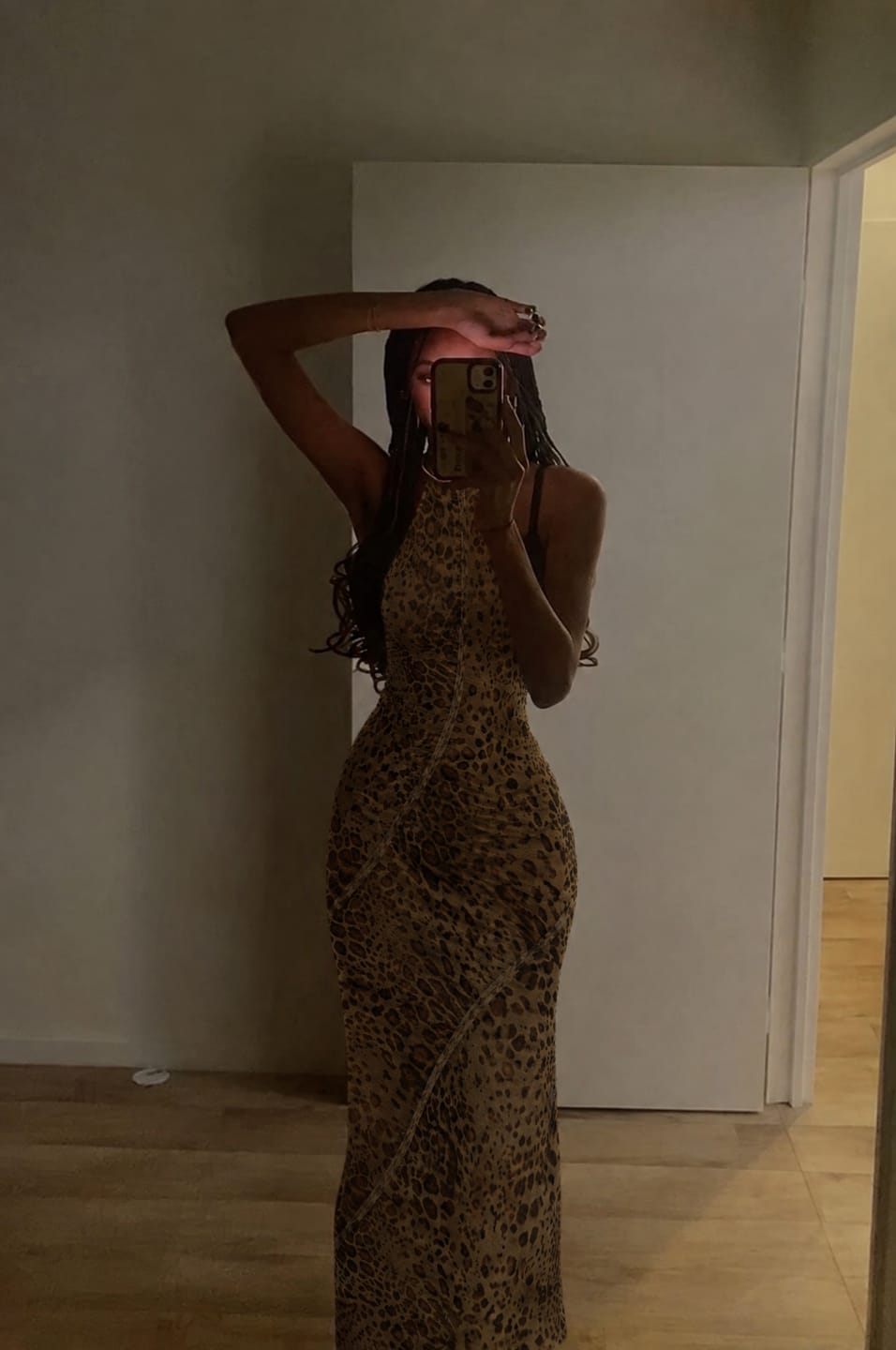 Customer photo review of Leopard Halter Backless Maxi Dress