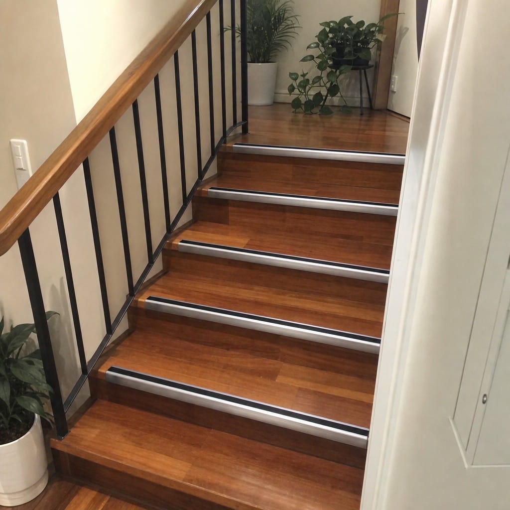 Customer photo review of Aluminium Stair Nosing 57mm x 33mm with Rubber Insert, 2.7m Length