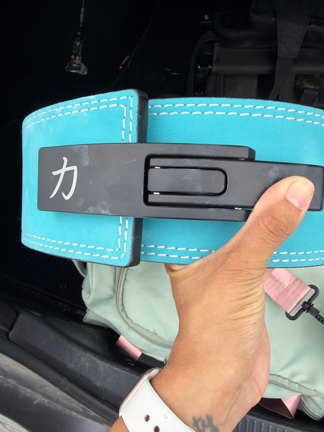 Customer photo review of 10MM Lever Belt - Teal