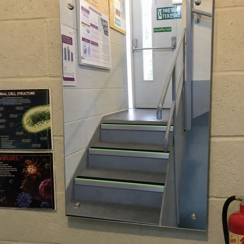 Customer photo review of Aluminium Stair Nosing 57x55mm Photoluminescent Rake Back, DDA