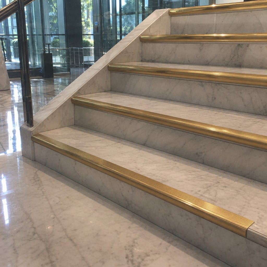 Customer photo review of Solid Brass Bullnose Stair Nosing 89mm Ribbed Tread, Cut to Size 700-2700mm