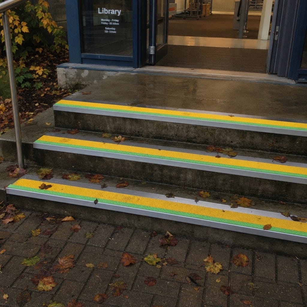 Customer photo review of Aluminium Stair Nosing 57x55mm External Rake Back, Anti Slip Grit
