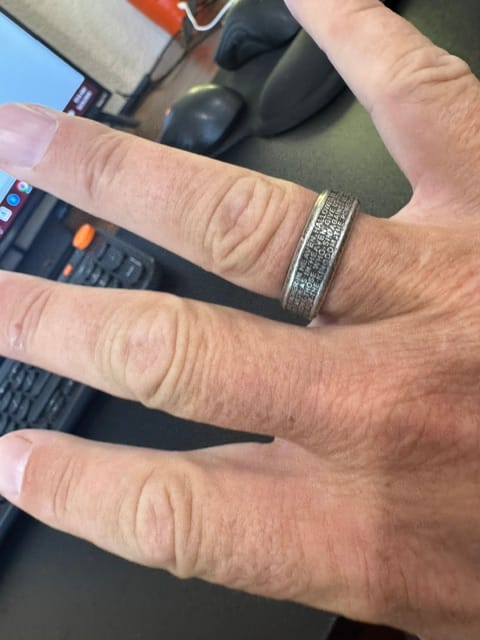 Customer photo review of FREE Today: Deep Engraved Cross Lord’s Prayer Stainless Steel Wide Band Ring: Emblem of Abiding Heavenly Faith