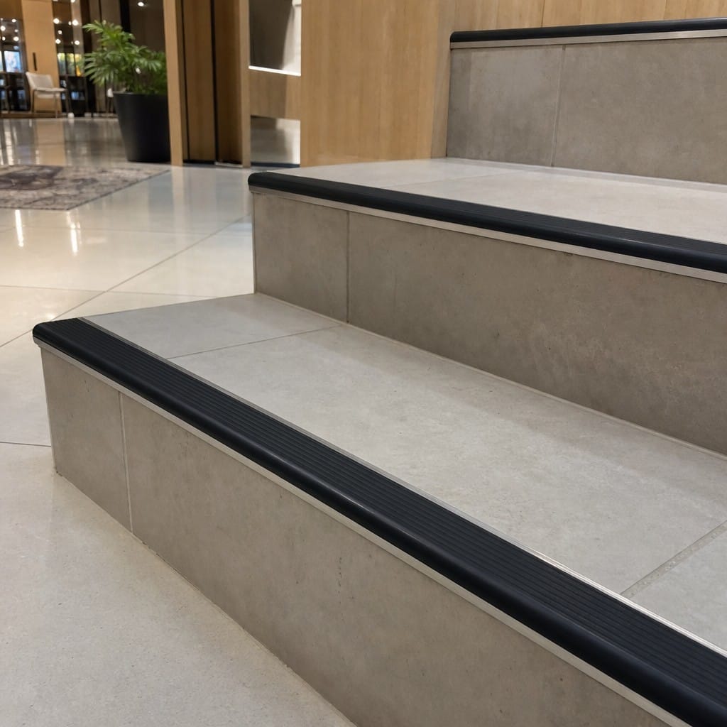 Customer photo review of Aluminium Tile-In Stair Nosing R9 | 52mm Wide Tread | Replaceable Insert | 5 Colours