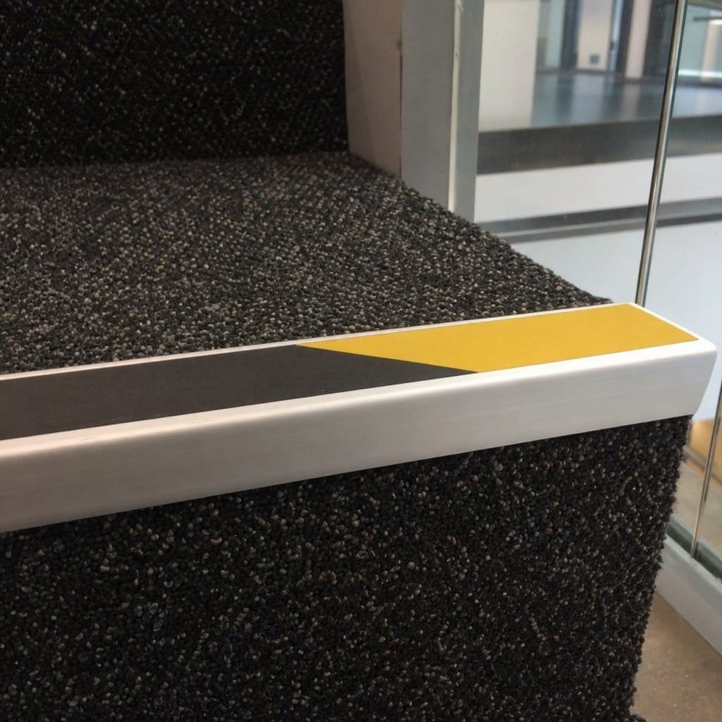Customer photo review of Carpet Stair Nosing 2.44m Aluminium Rake Back PVC Insert