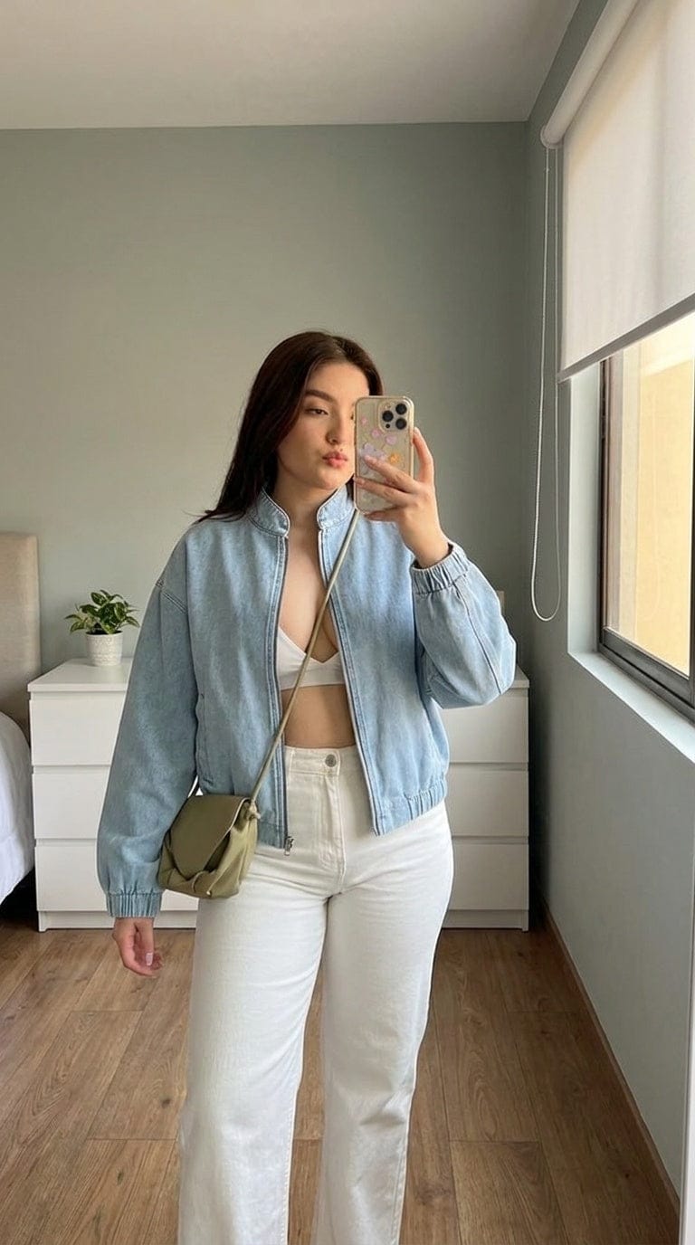 Customer photo review of Blue Lightweight Effortless Bomber Jacket with Zip Closure