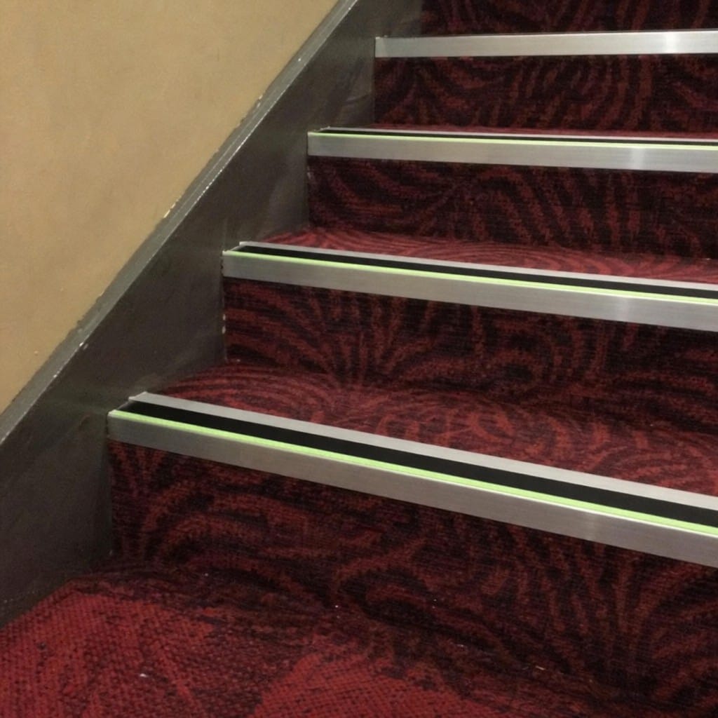 Customer photo review of Aluminium Stair Nosing 57x55mm Photoluminescent Rake Back, DDA