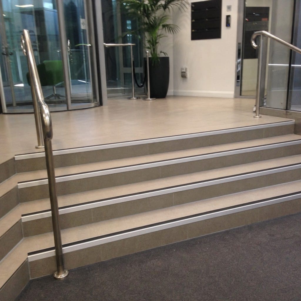 Customer photo review of Aluminium Tile-In Stair Nosing with Silicone Carbide Anti-Slip Insert, 26mm x 2.6m, for 10mm & 12.5mm Tiles