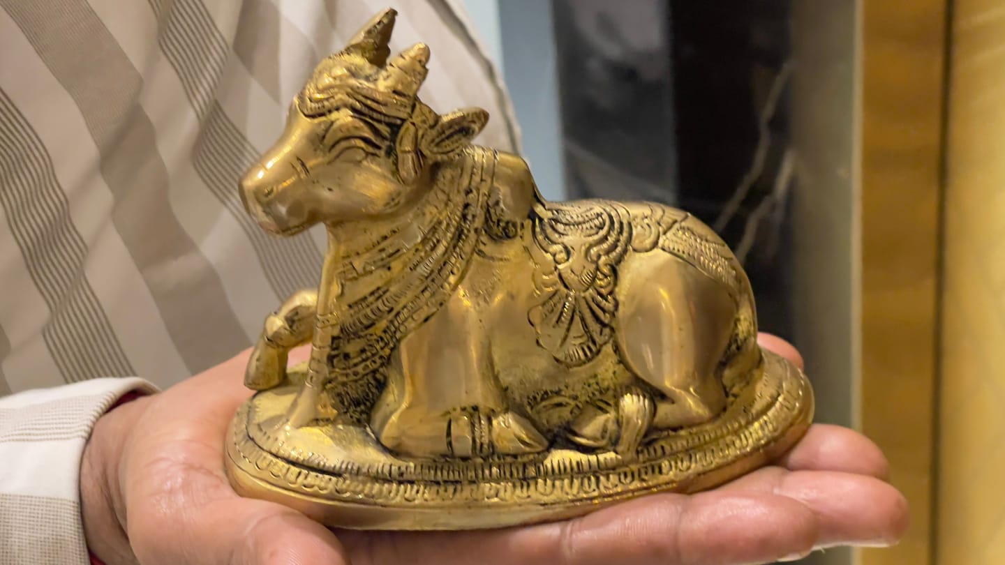 Customer photo review of Handcrafted Pure Brass Nandi Bull Vastu Remedy Idol for Business Stability and South-West Directional Alignment | 14 × 7.5 × 11 cm | 0.9 kg