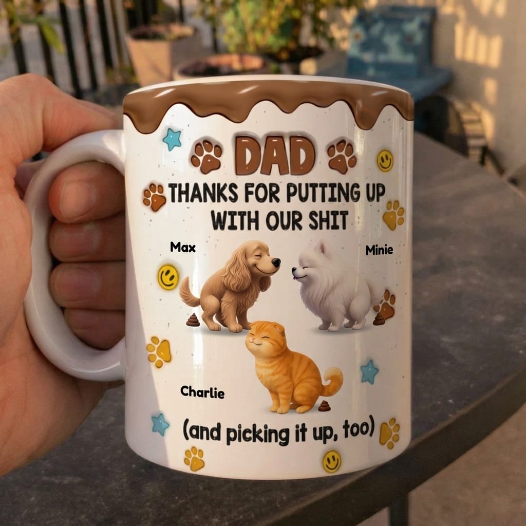 Customer photo review of Thanks For Putting Up - Personalized 3D Inflated Effect Mug - Gift For Dog Cat Lovers, Pet Lovers