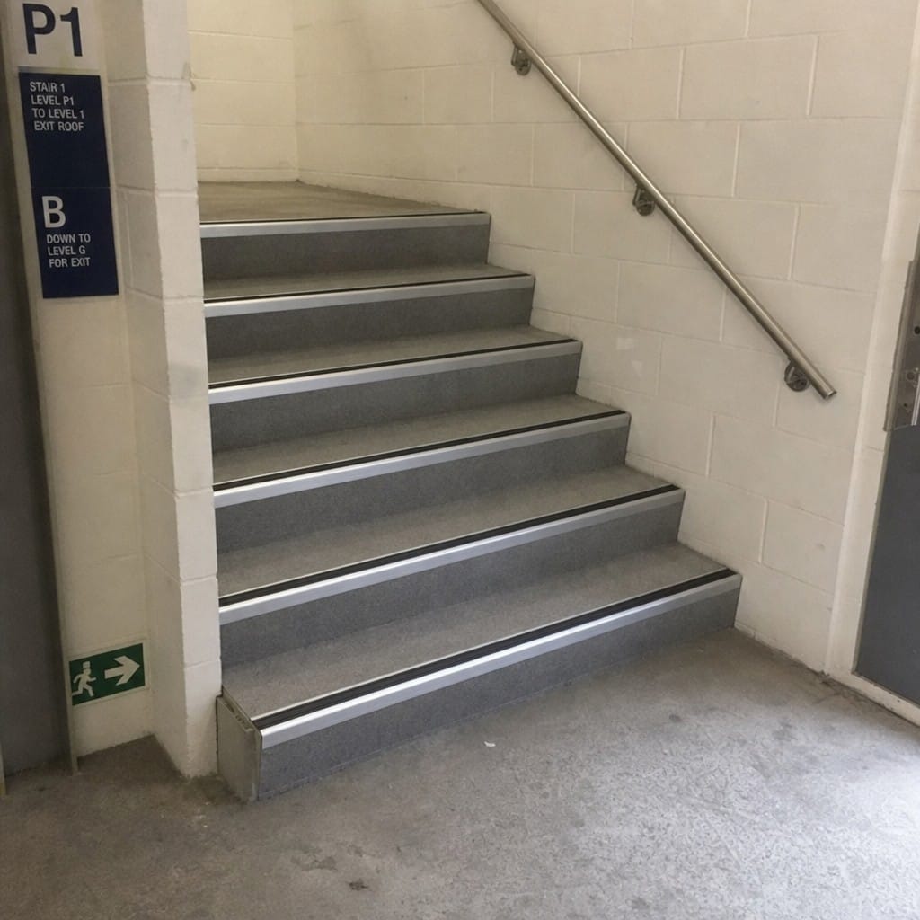 Customer photo review of Heavy Duty Chevron Aluminium Stair Nosing 2.75m, Double Insert, 40mm Riser