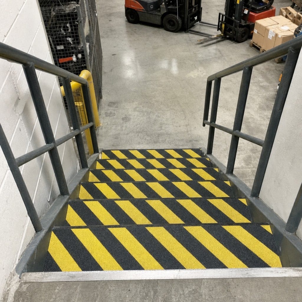 Customer photo review of GRP Anti-Slip Stair Tread Covers 4mm Heavy Duty | Black/Yellow Hazard | DDA | 7 Lengths